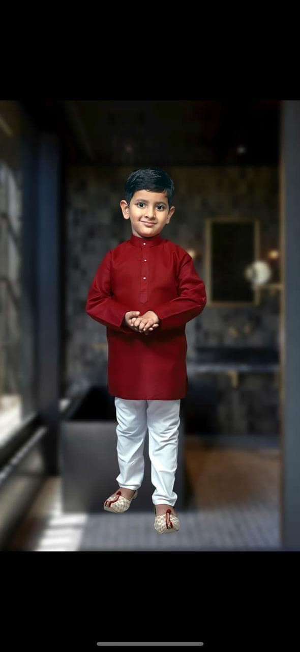 Kids Cotton Linen Kurta Pajama Set — Maroon