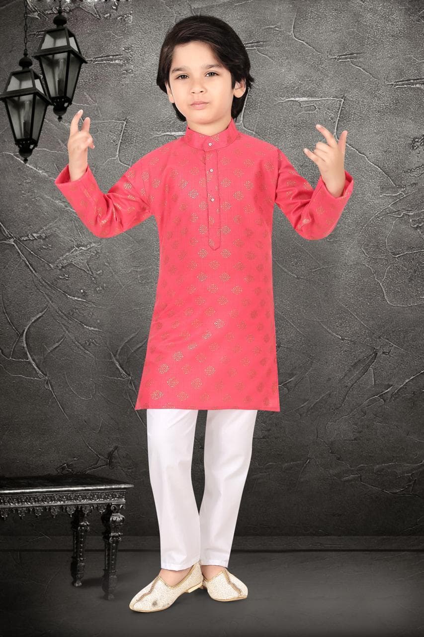 Kids Cotton Linen Printed Kurta Pajama Set — Tomato