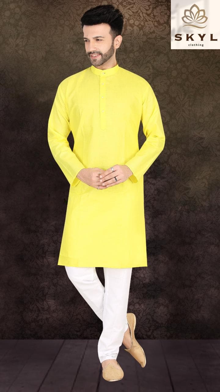 Mens Linen Cotton Kurta Pajama Set — L-Mango