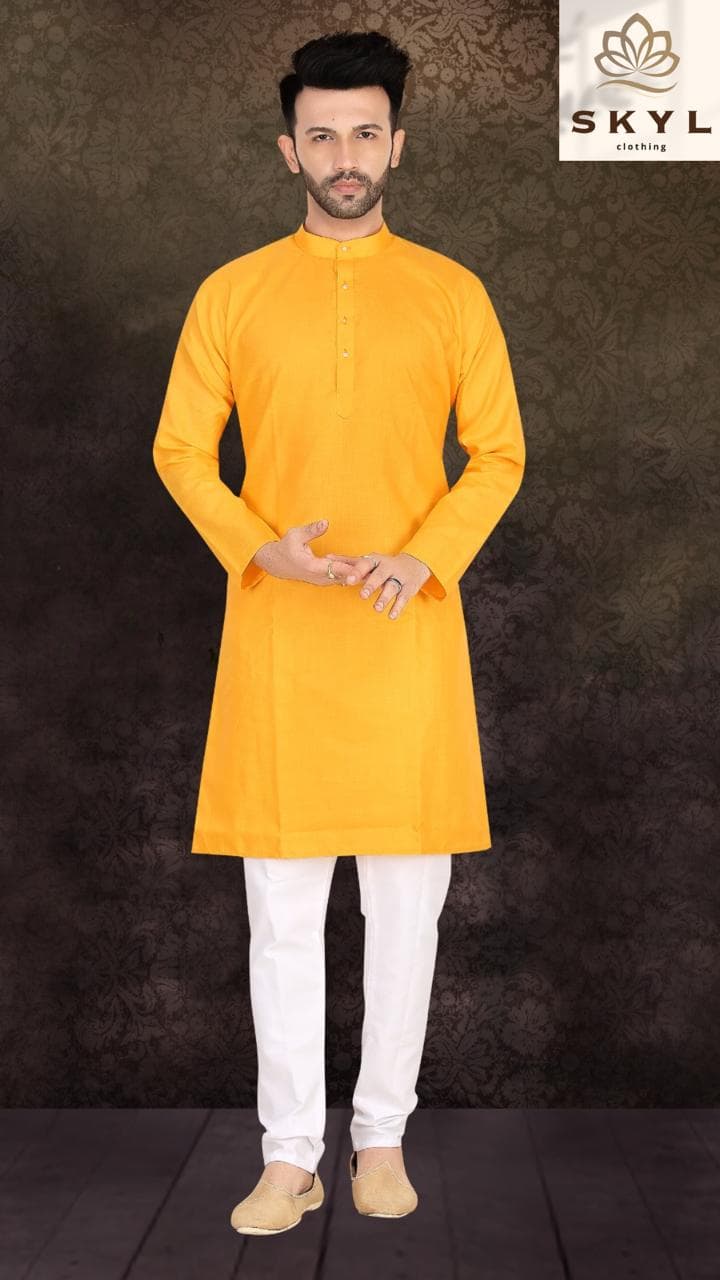 Mens Linen Cotton Kurta Pajama Set — Mango