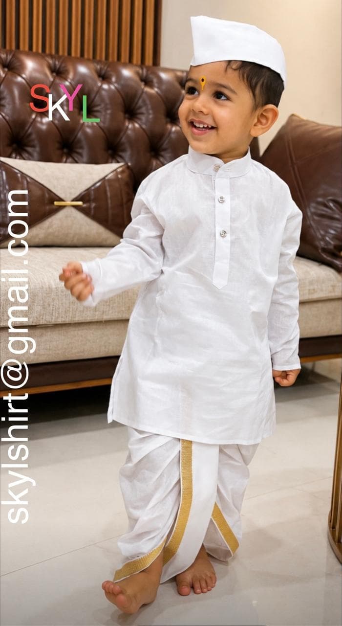 Kids Cotton Linen White Dhoti Kurta