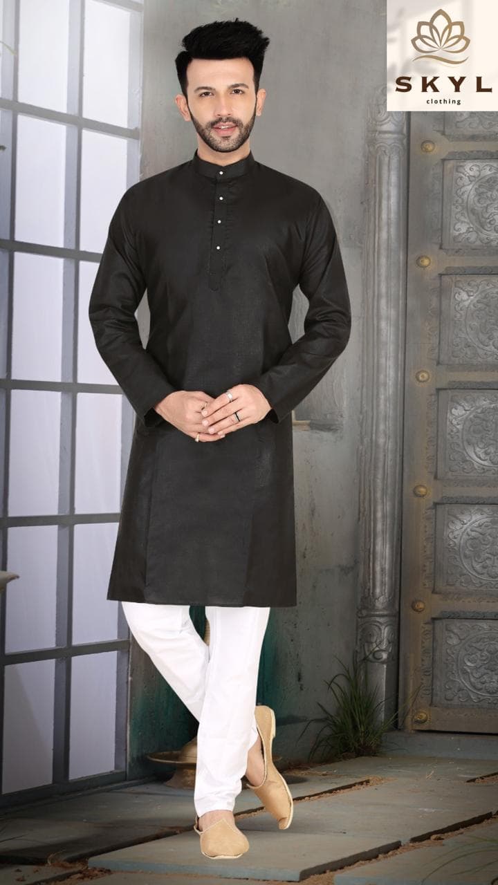 The Black linen cotton kurta paijama set